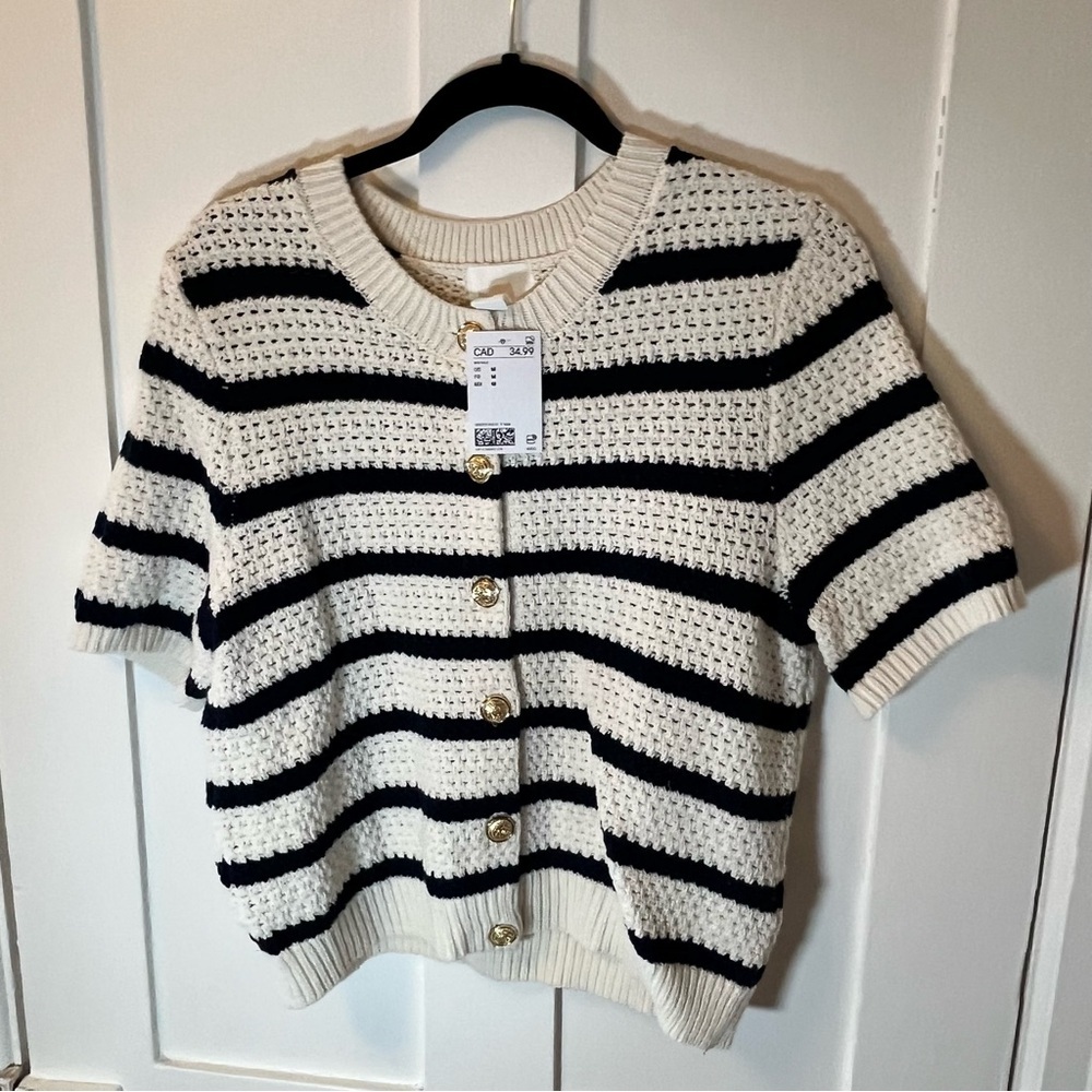 H&M Cream and Black Knit Cardigan with Gold Buttons